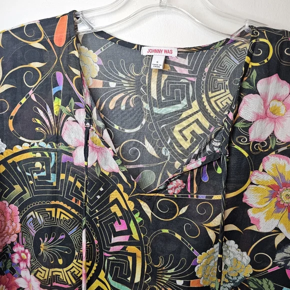 Johnny Was Naomi Peace Ruffle Tier Foral Black Dress Size Small - Picture 4 of 16